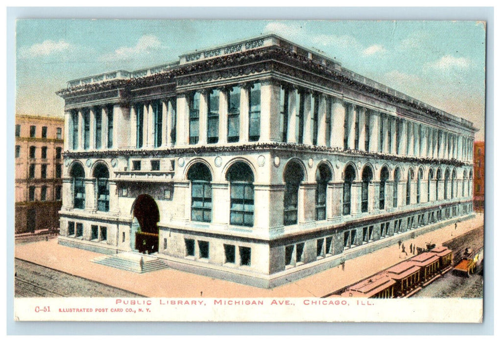c1905 Public Library, Michigan Ave. Chicago IL Illustrated Postcard Co. Postcard