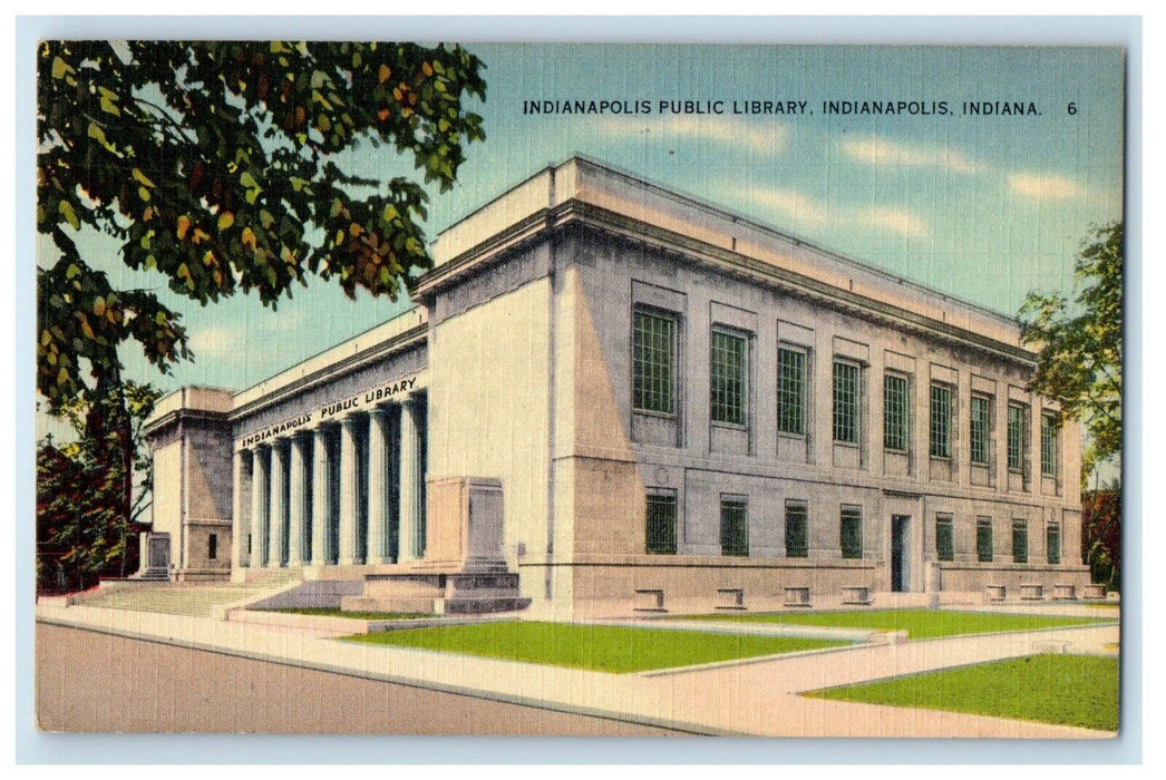 c1940's Indianapolis Public Library Building Street View Indiana IN Postcard