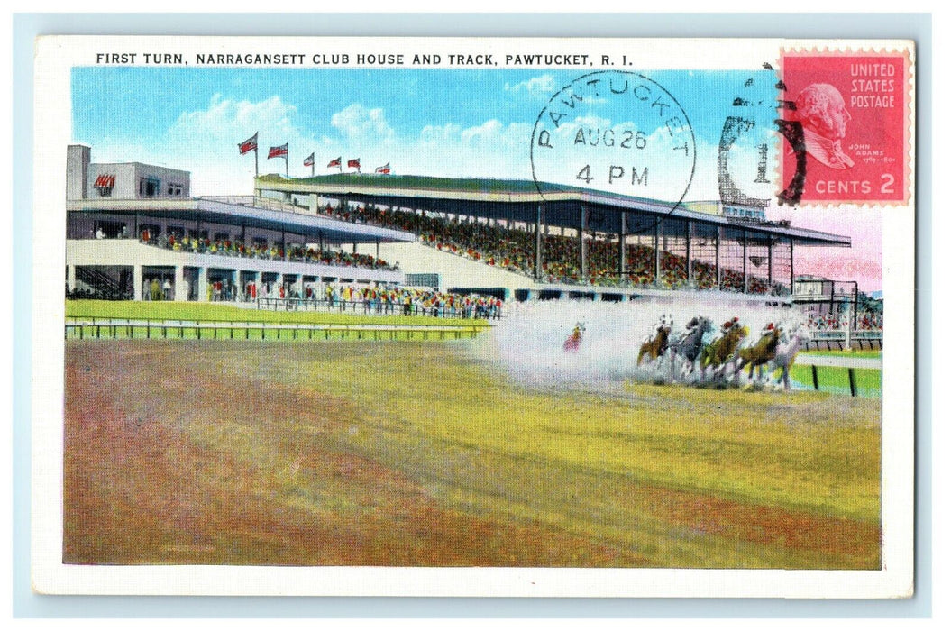 1938 Horse Racing in Narragansett Track, Rhode Island, RI Antique Postcard