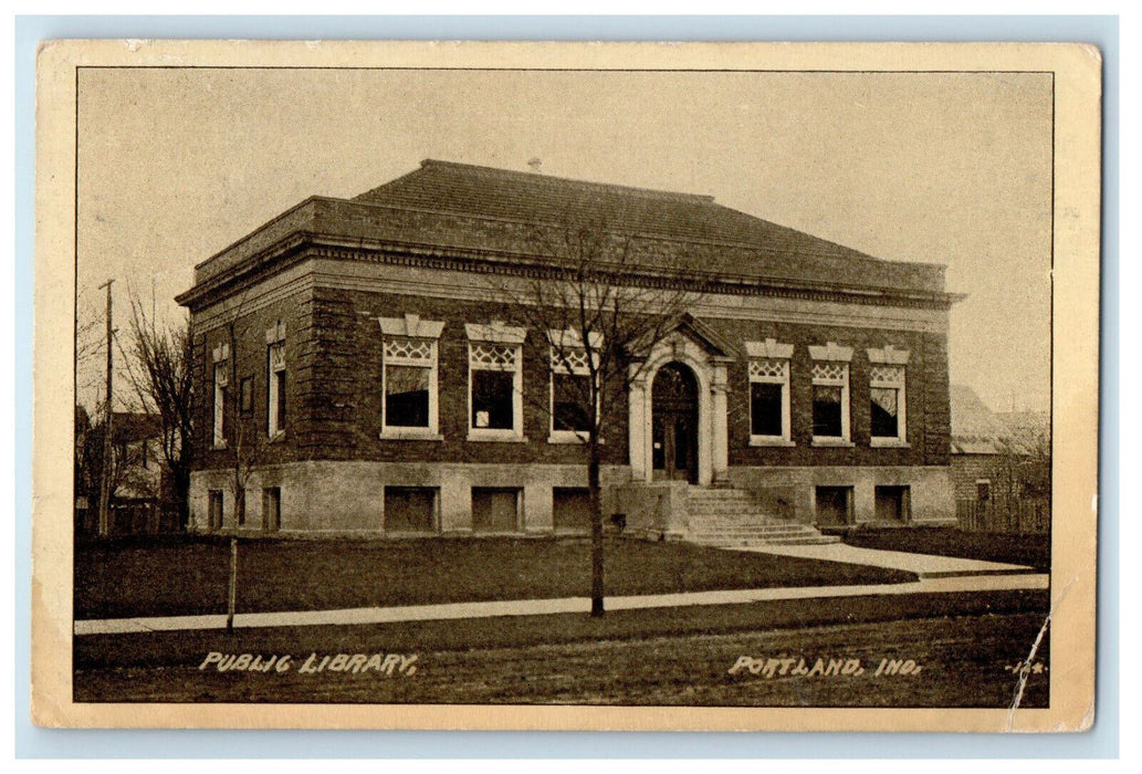 1911 Public Library, Portland Indiana IN Posted Antique Postcard