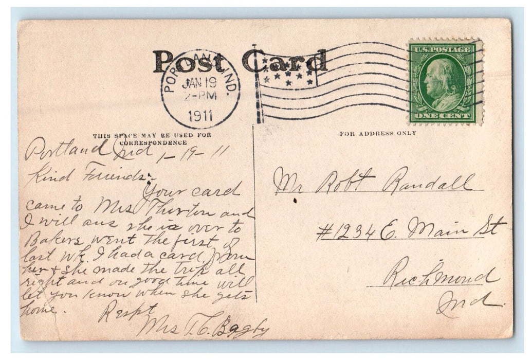 1911 Public Library, Portland Indiana IN Posted Antique Postcard