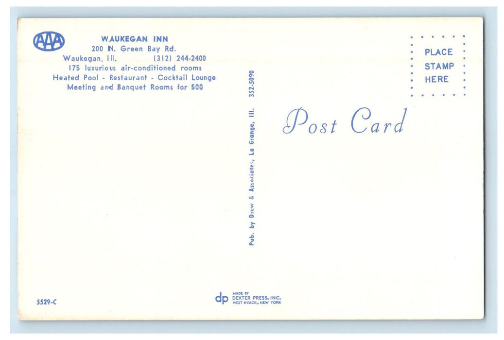 c1960s Waukegan Inn, 200 N Green Bay Rd. Waukegan Illinois IL Postcard