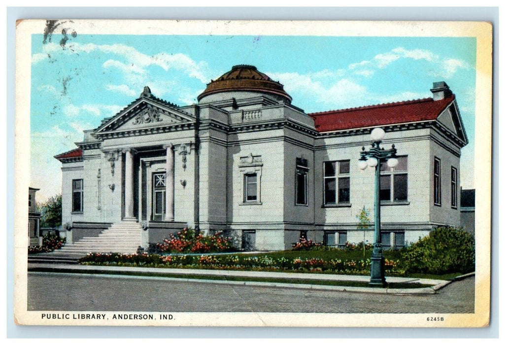 1931 Public Library Building Street View Anderson Indiana IN Vintage Postcard