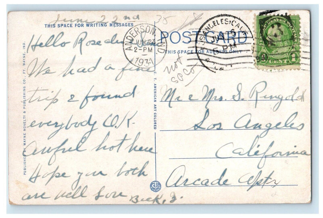 1931 Public Library Building Street View Anderson Indiana IN Vintage Postcard