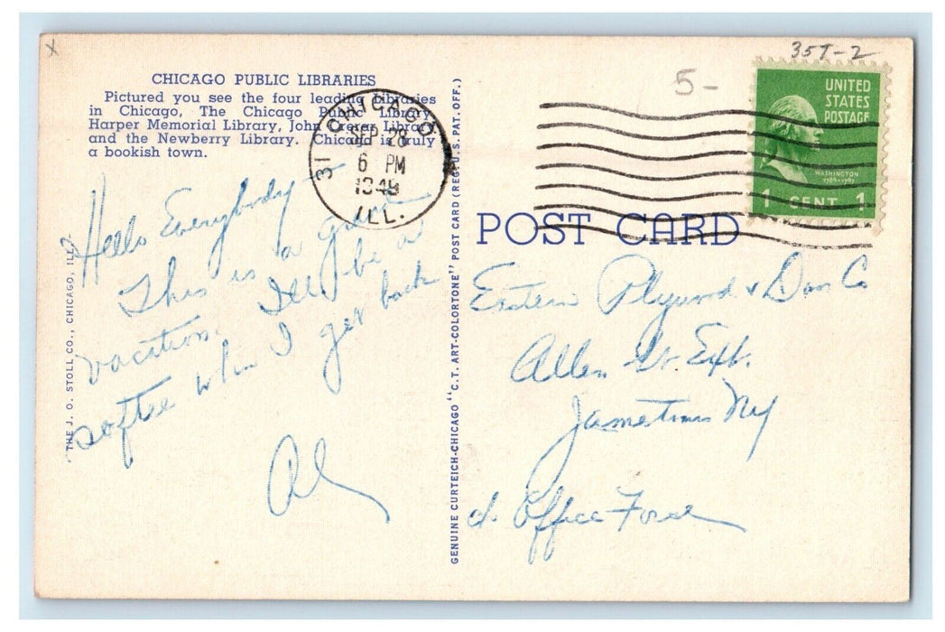 1949 Chicago Libraries Building Illinois IL Multiview Posted Vintage Postcard