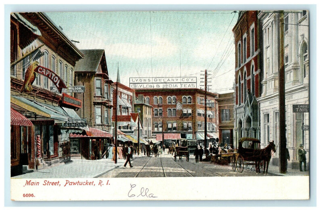 1905 Scene on Main Street, Pawtucket Rhode Island, RI Postcard