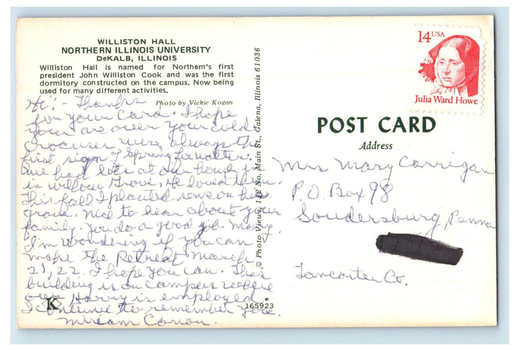 c1960s Williston Hall Northern Illinois University DeKalb Illinois IL Postcard
