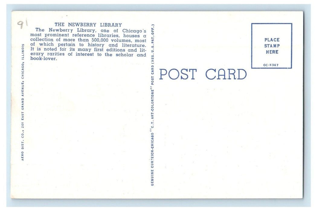 c1940's Newberry Library Chicago Illinois IL Unposted Vintage Postcard