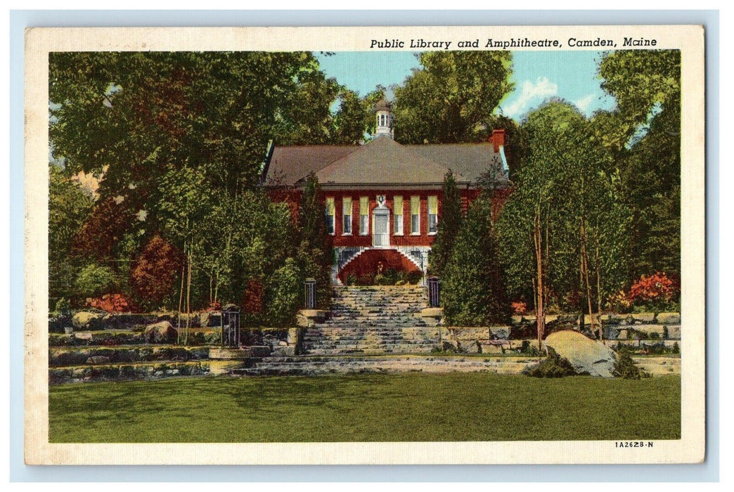 1952 Public Library And Amphitheater Camden Maine ME Vintage Postcard