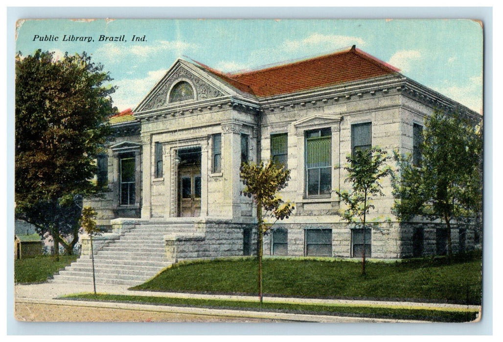 c1910 Public Library, Brazil Indiana IN Antique Unposted Postcard