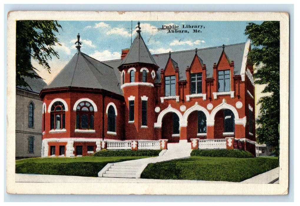 1919 View Of Public Library Building Auburn Maine ME Posted Antique Postcard