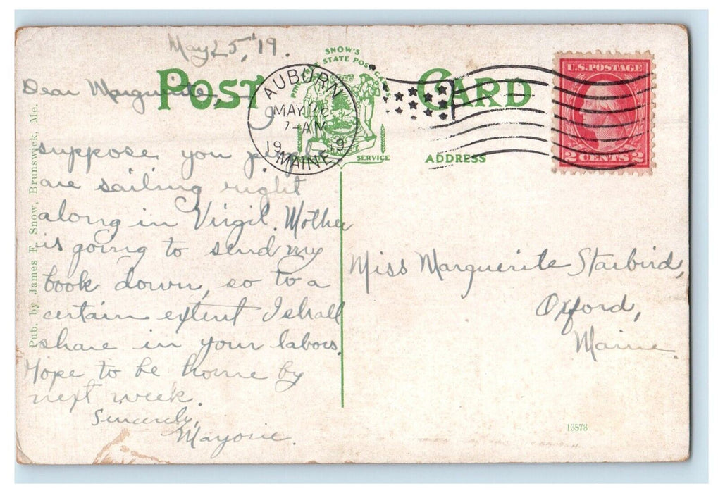 1919 View Of Public Library Building Auburn Maine ME Posted Antique Postcard