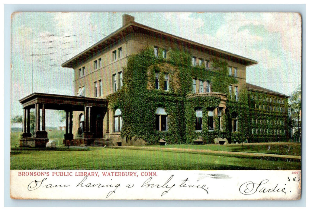 1906 Bronsons Public Library, Waterbury CT Posted AC Bosselman & Co. Postcard