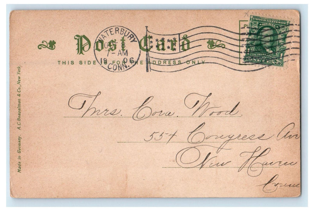1906 Bronsons Public Library, Waterbury CT Posted AC Bosselman & Co. Postcard