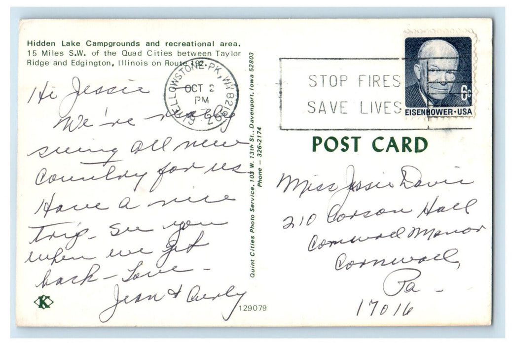 c1960s Hidden Lake Campgrounds and Recreational Area Illinois IL Cancel Postcard