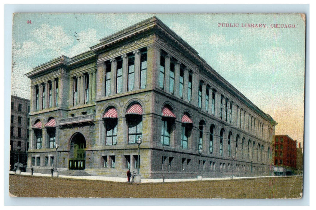 1909 Public Library, Chicago IL Empire Art Series Posted Antique Postcard