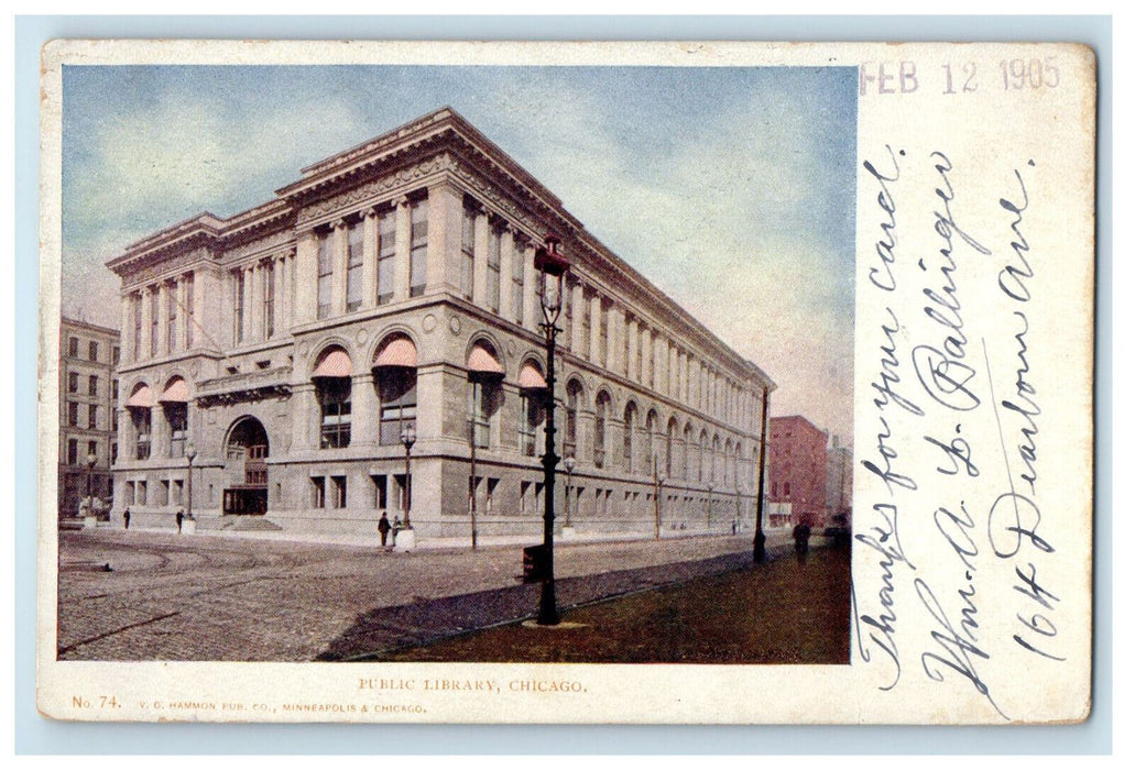 1905 Public Library Chicago Illinois IL Unposted Antique VC Hammon Postcard