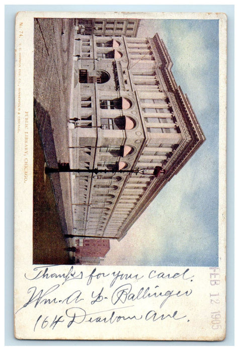 1905 Public Library Chicago Illinois IL Unposted Antique VC Hammon Postcard