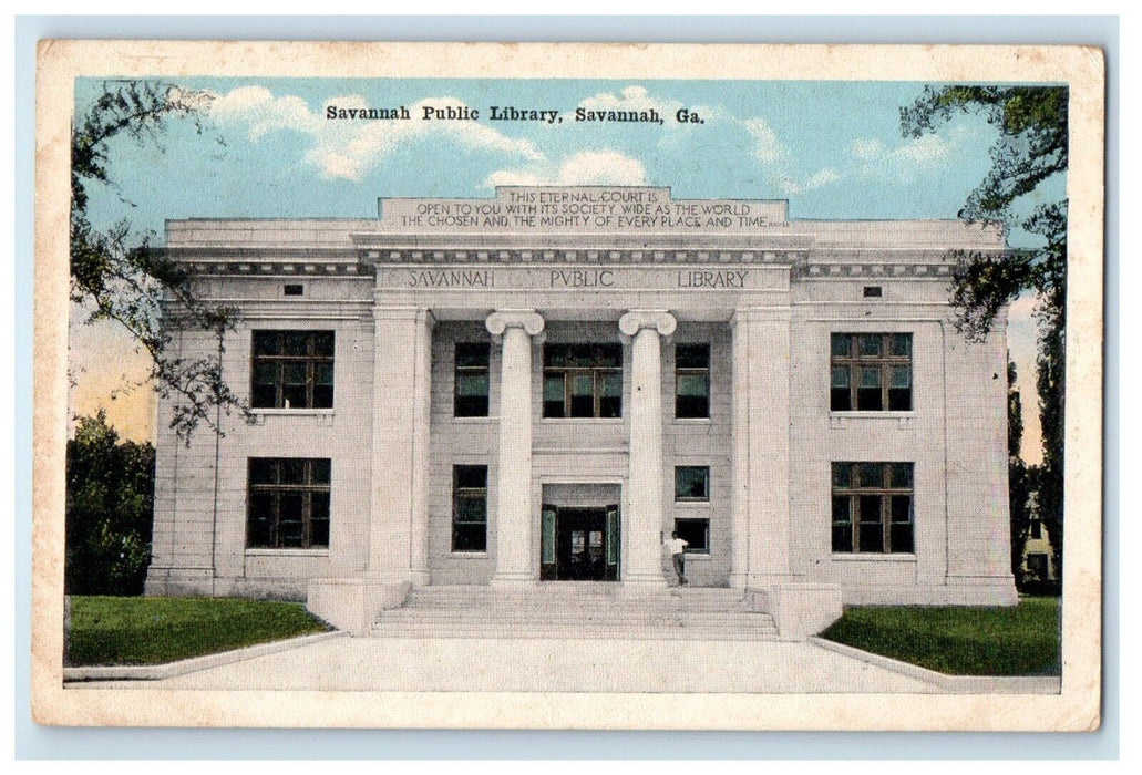 1920 Savannah Public Library Building Front View Georgia GA Antique Postcard