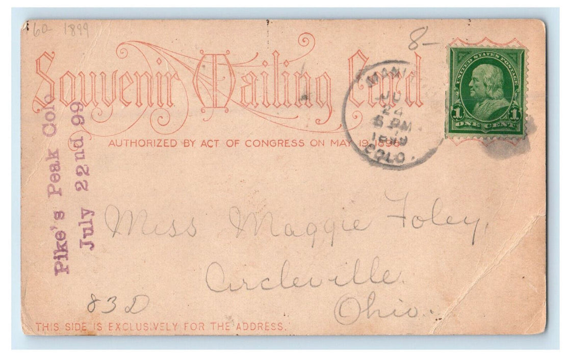 1899 Near Hanging Rock, From Summit Pike's Peak Stamp PMC Posted Postcard