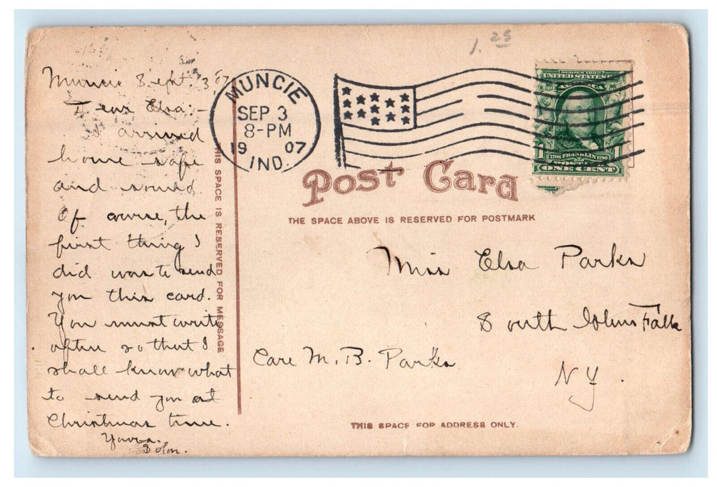 1907 Public Library, Muncie Indiana IN Posted EC Kroff Co. Posted Postcard