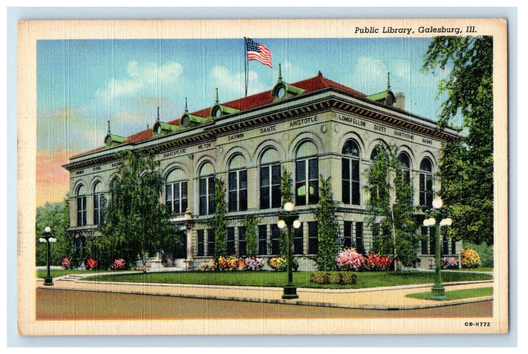 c1940's Public Library Building Galesburg Illinois IL Unposted Vintage Postcard