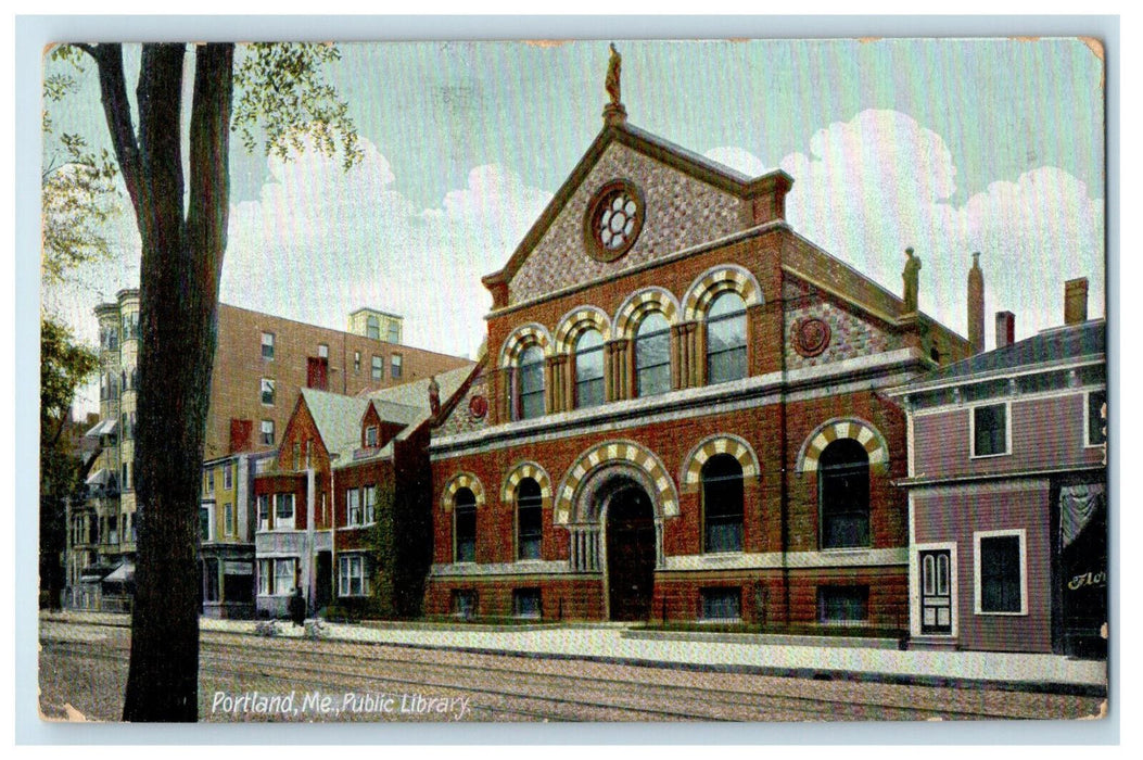 1909 View of Public Library in Portland ME Antique Posted Postcard