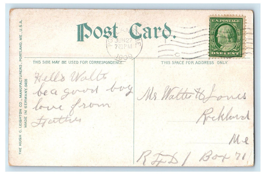 1909 View of Public Library in Portland ME Antique Posted Postcard