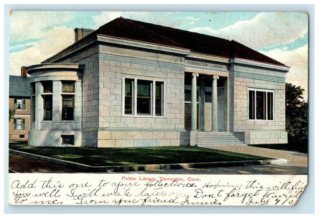 1907 Public Library, Torrington Connecticut CT The Chapin News Co. Postcard
