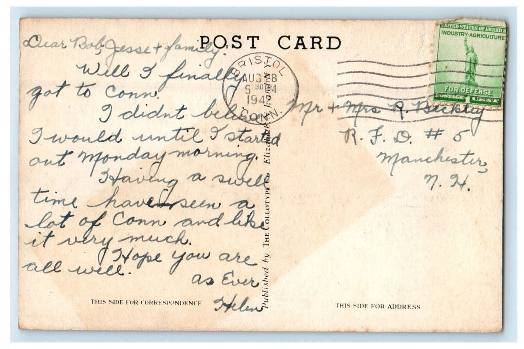 1942 Public Library Building Bristol Connecticut CT Posted Vintage Postcard