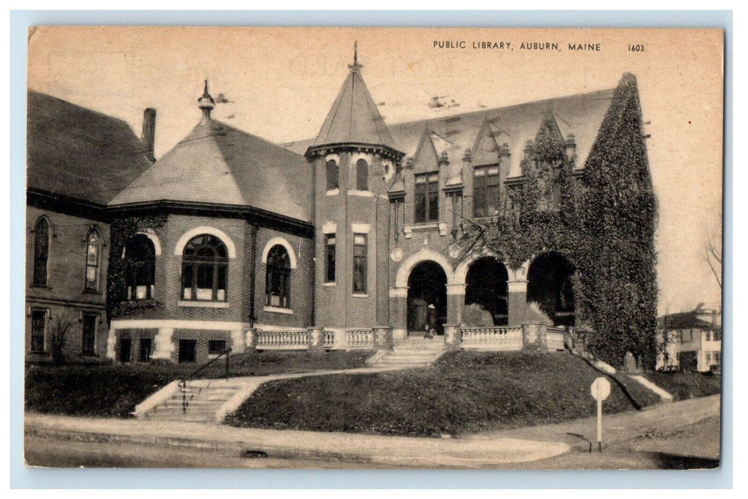 1946 View of Public Library Auburn Maine ME Posted Antique Postcard