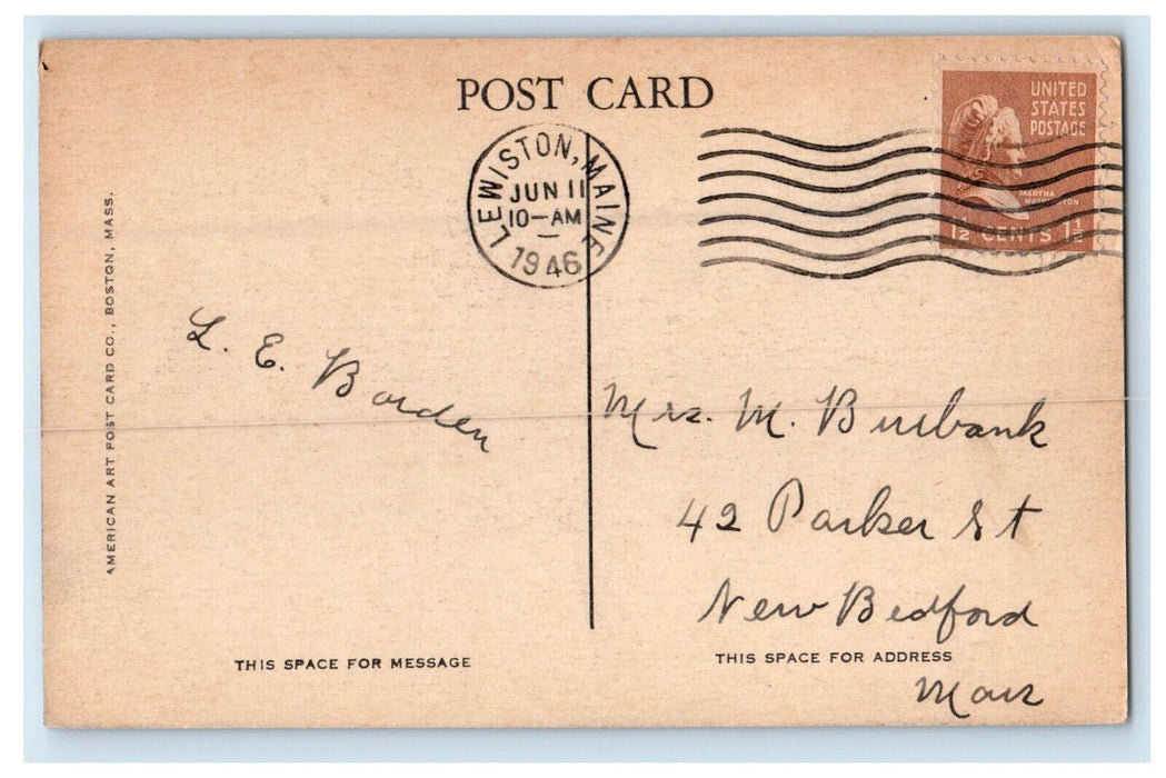 1946 View of Public Library Auburn Maine ME Posted Antique Postcard