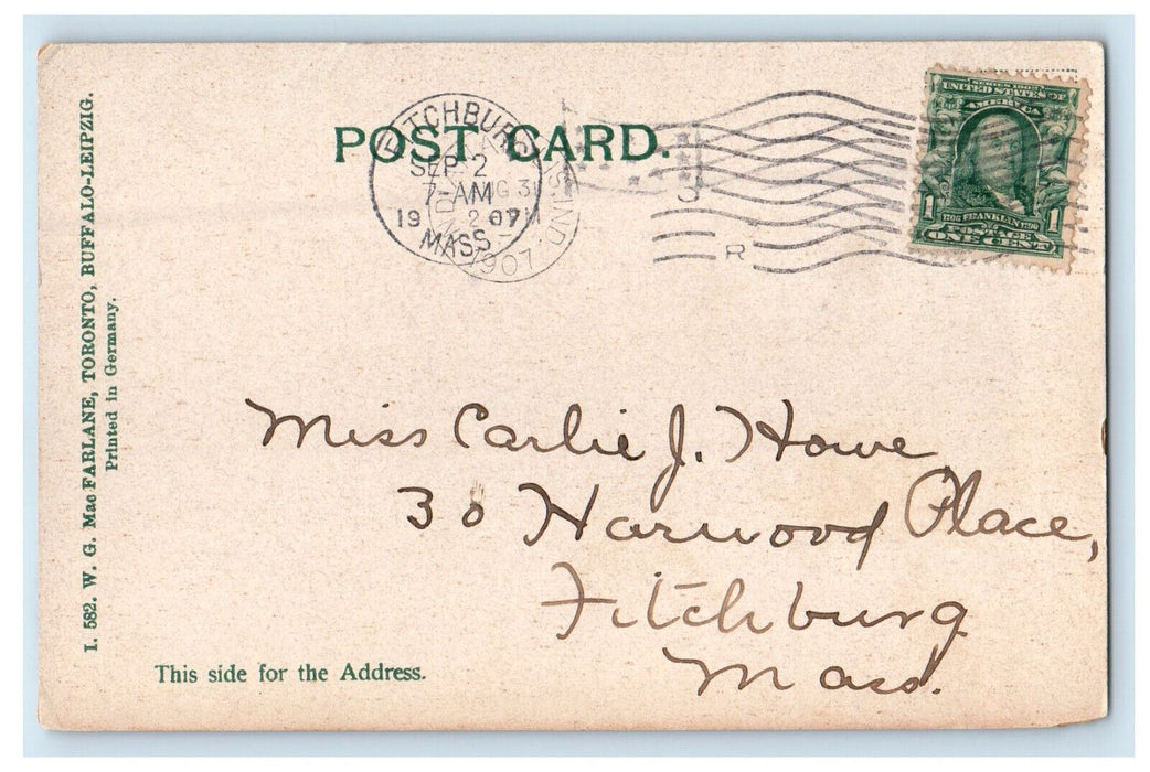 1907 Public Library, Indianapolis, Indiana IN Posted WG MacFarlane Postcard