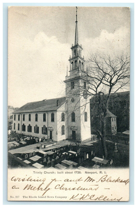 1904 Aerial View of Trinity Church, Newport Rhode Island RI Antique Postcard