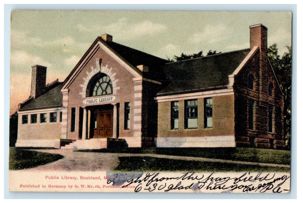 1906 View of Public Library Rockland Maine ME Posted Antique Postcard