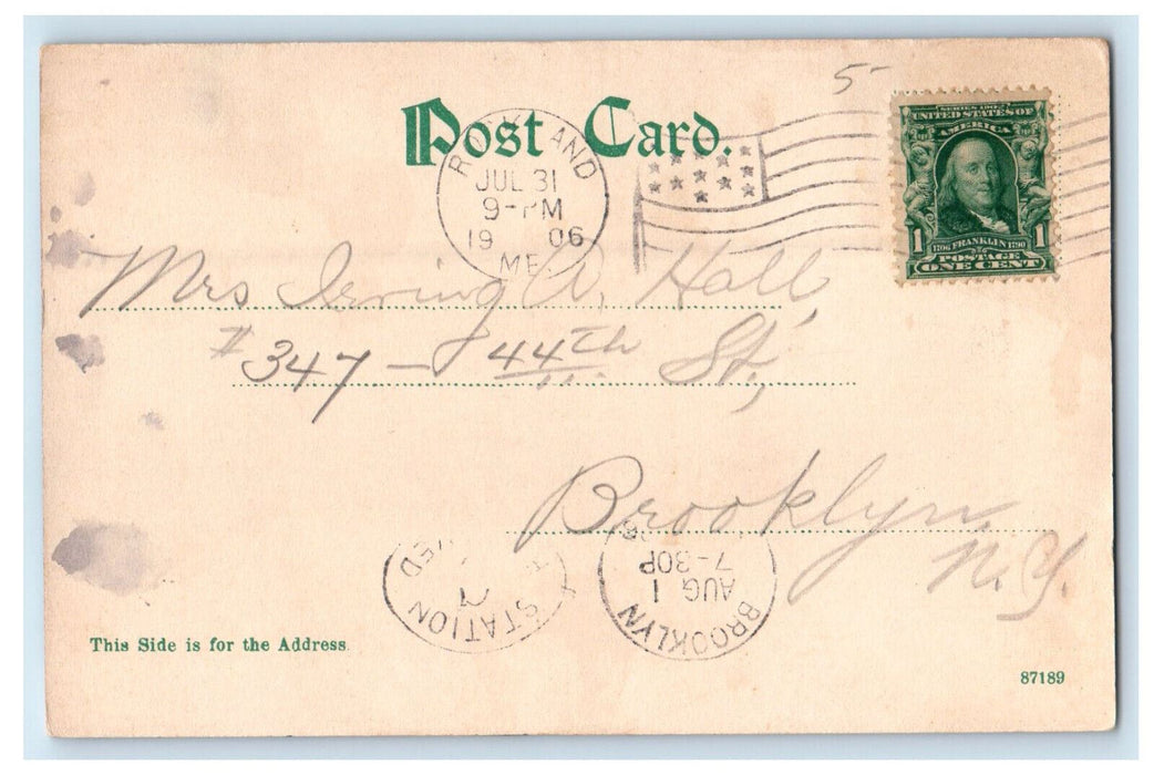 1906 View of Public Library Rockland Maine ME Posted Antique Postcard