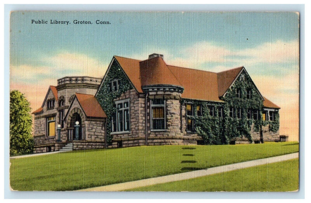 1954 Public Library Building Groton Connecticut CT Posted Vintage Postcard