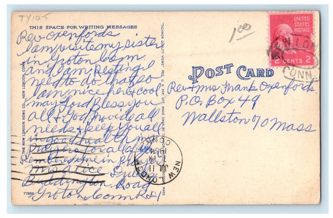 1954 Public Library Building Groton Connecticut CT Posted Vintage Postcard