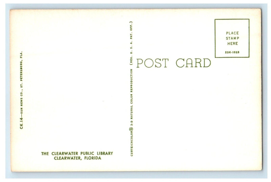 c1960's The Clearwater Public Library Cars Clearwater Florida FL Postcard