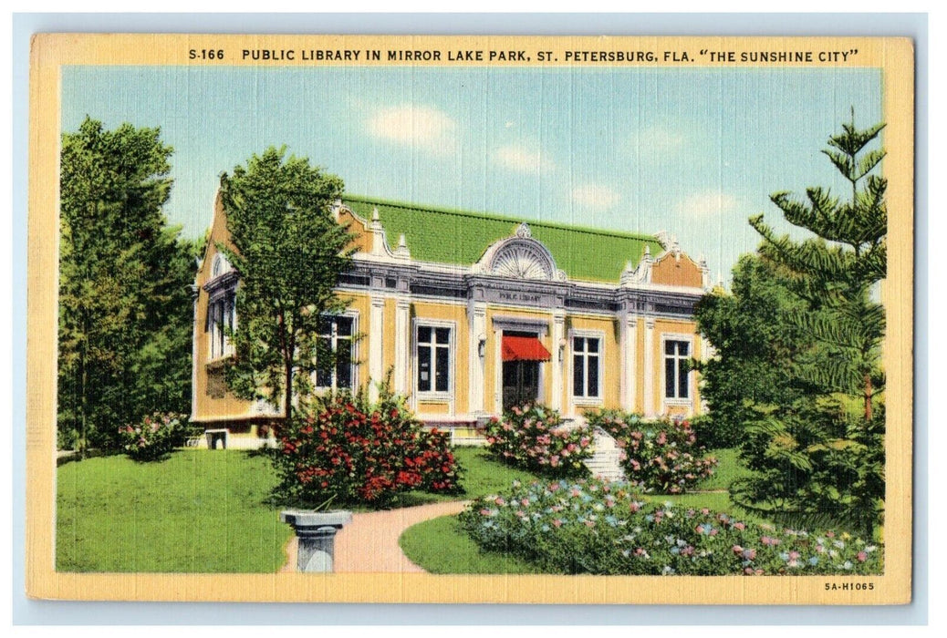c1940's Public Library Mirror Lake Park St. Petersburg Florida FL Postcard