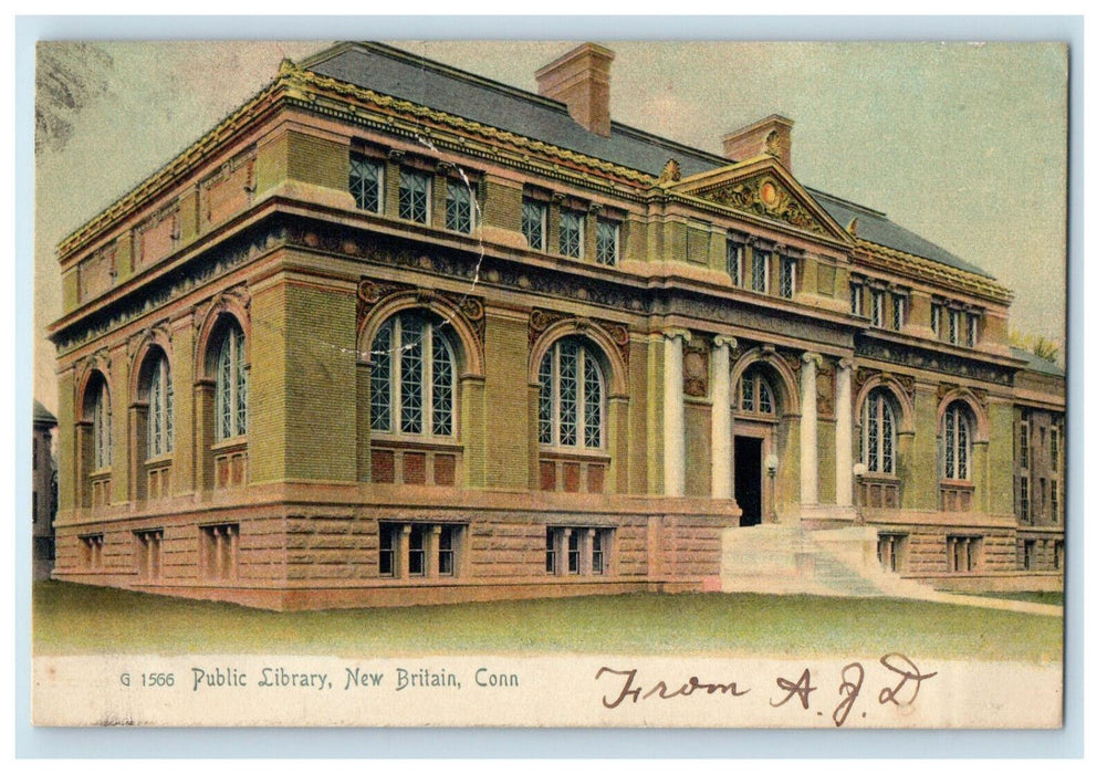 1906 Public Library New Britain CT Peterboro NH Rotograph Co. Postcard