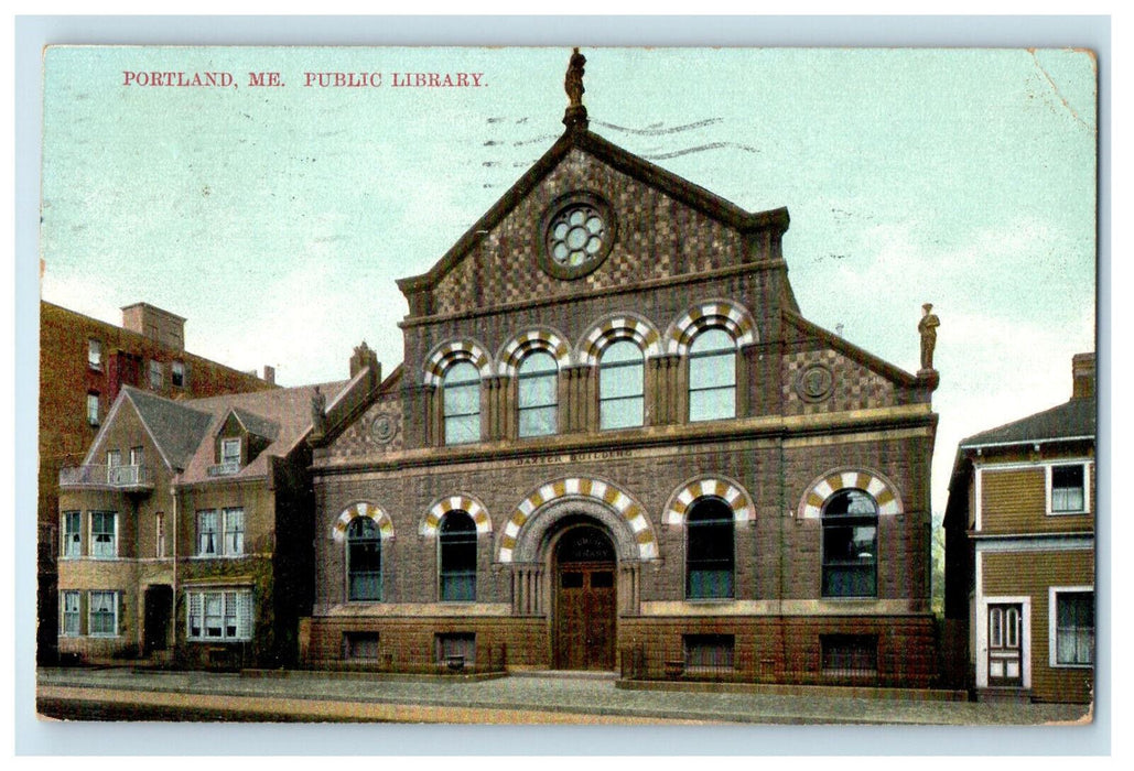 1909 Public Library Portland Maine ME Antique Posted Postcard