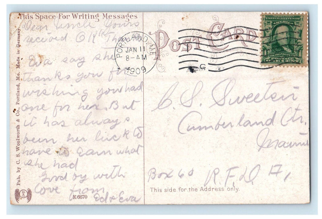 1909 Public Library Portland Maine ME Antique Posted Postcard