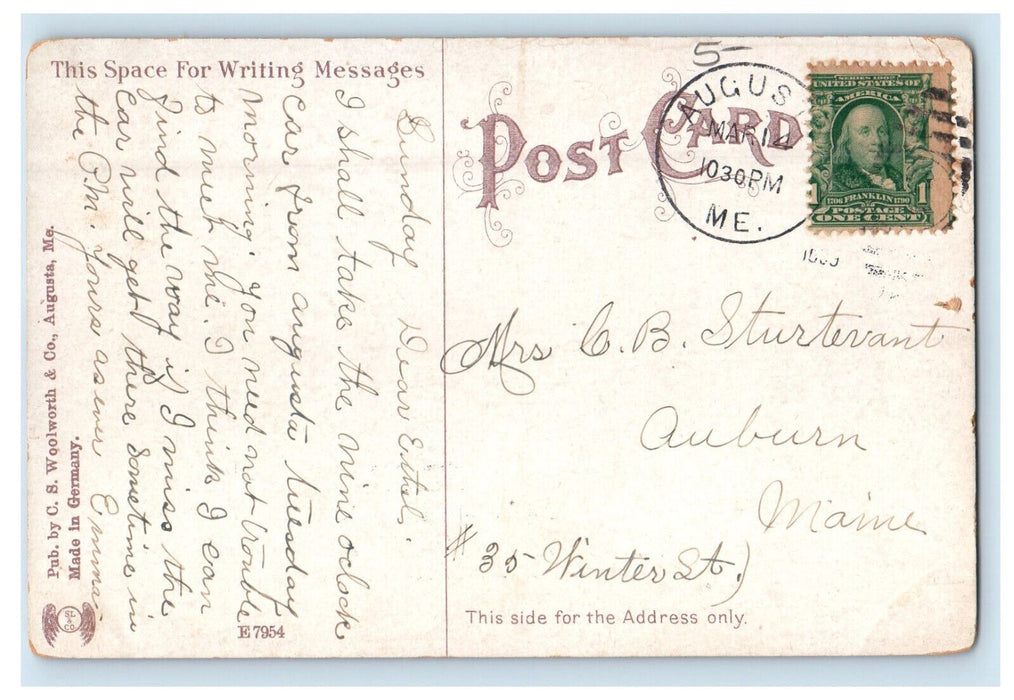 1909 Lithgow Library Augusta ME CS Woolworth & Co. Posted Antique Postcard