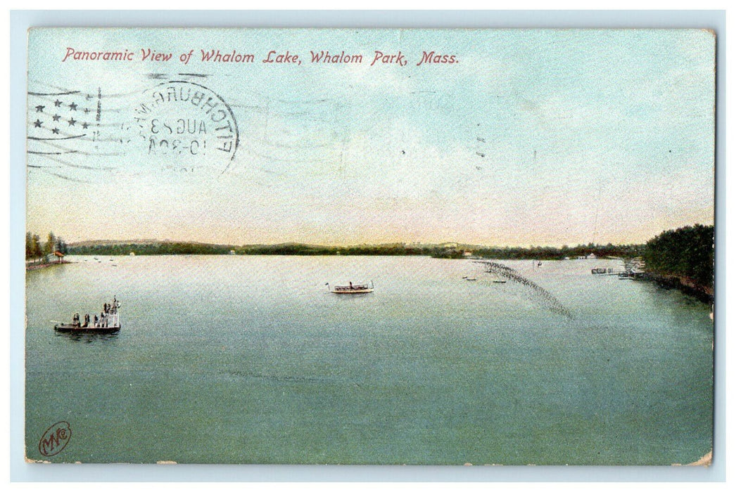 1912 Panoramic View of Whalom Lake, Whalom Park, Massachusetts MA Postcard
