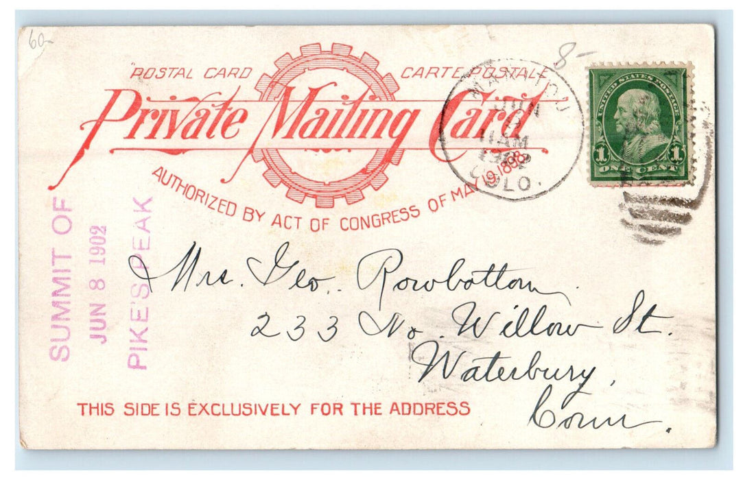1902 Bottomless Pit, Summit Pike's Peak Stamp PMC Antique Posted Postcard
