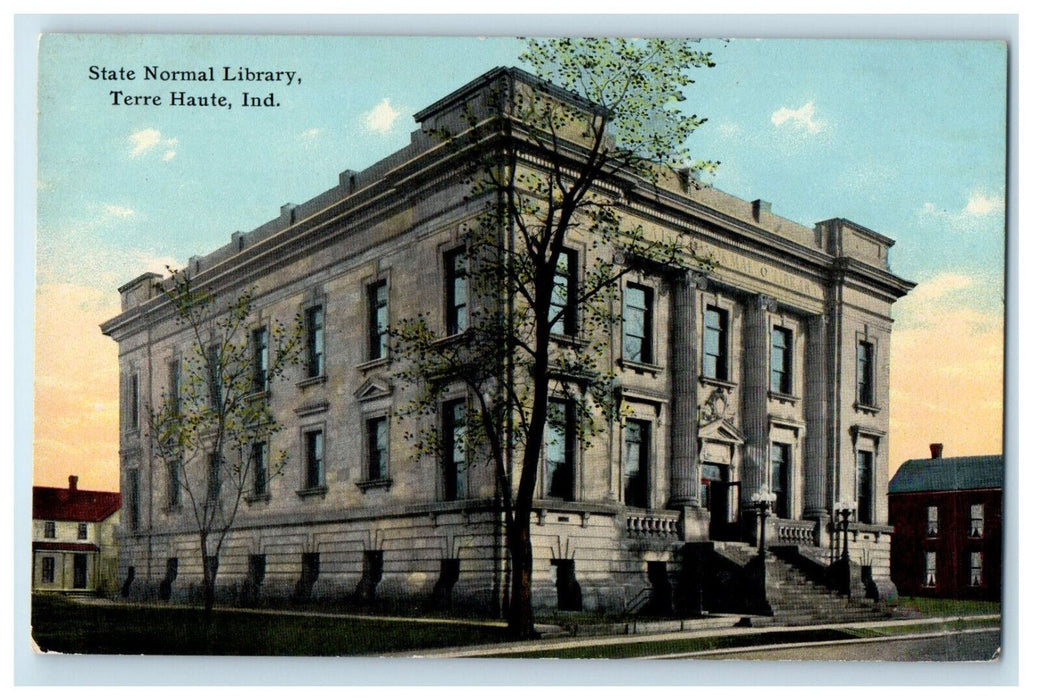 c1910 State Normal Library, Terre Haute Indiana IN Antique Postcard