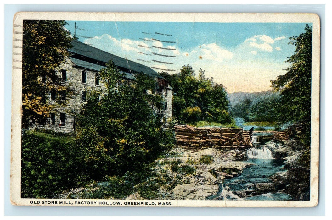 1929 Old Stone Mill, Factory Hollow, Greenfield, Massachusetts MA Postcard