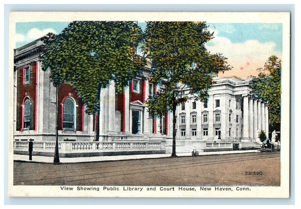 View Showing Public Library And Court House New Haven Connecticut CT Postcard
