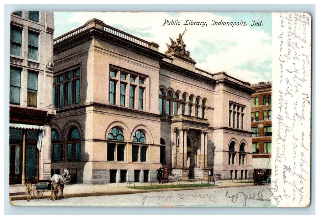 1908 Public Library, Indianapolis, Indiana IN Posted Antique Postcard
